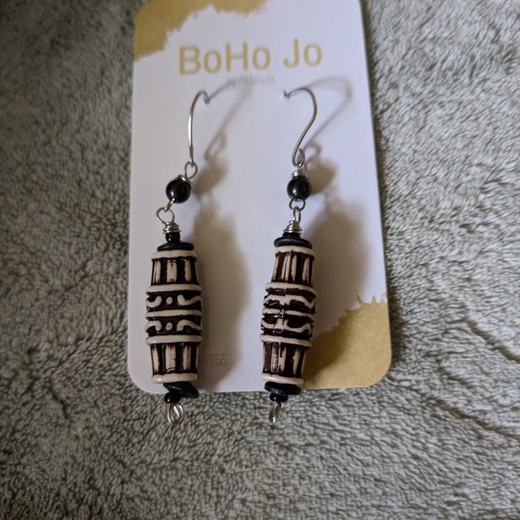 Carved Tagua Earrings - Picture 3 of 3